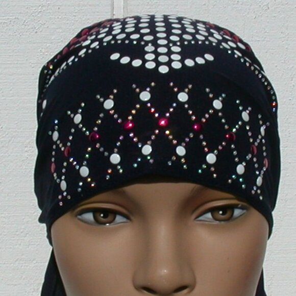 Navy Blue Pre-Tied Stud Fashion Cap Slip On Bonnet Hijab Undercap Navy Blue #3 - Picture 2 of 3